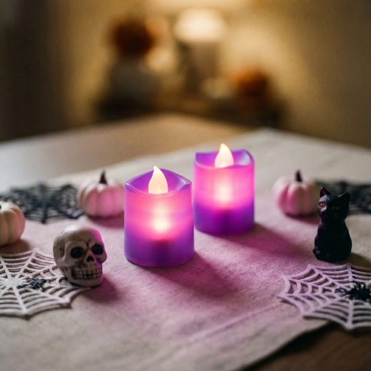Halloweenske LED sviečky fialové, 2 ks