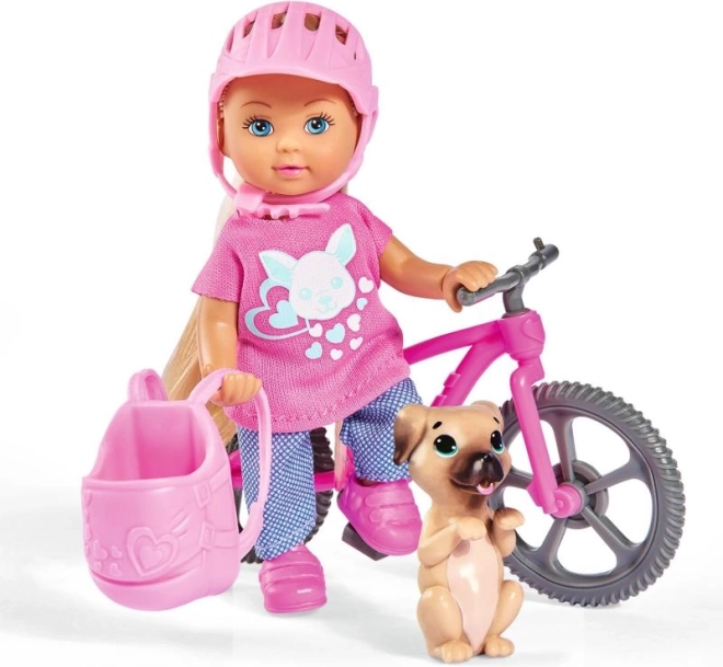 Bábika Evička s bicyklom a psíkom