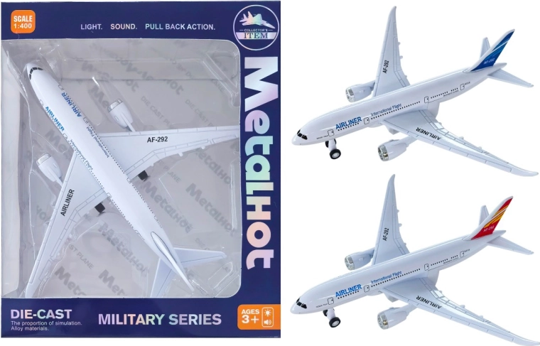 Kovový model dopravného lietadla Airliner 1:400 so svetlom a zvukom