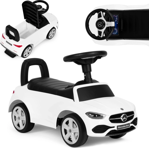 Detské odrážadlo v štýle Mercedes C-Class, interaktívny volant, zvuky, biele