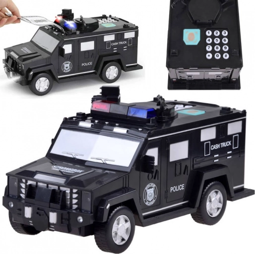 Detská pokladnička s heslom a odtlačkom prsta - policajné auto – Čierna