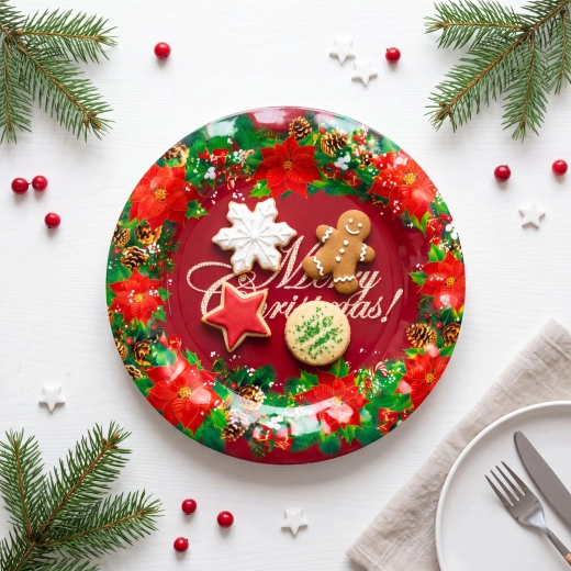 Vianočný plastový tanier Merry Christmas 37,5 cm