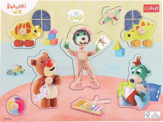 Drevené vkladacie puzzle Bobaski i Miś – 8 dielikov