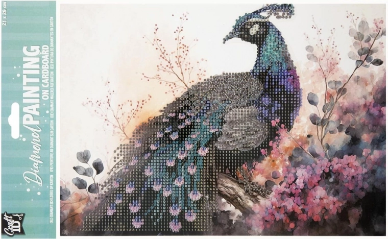 Diamantové maľovanie na doske – páv 29 × 21 cm