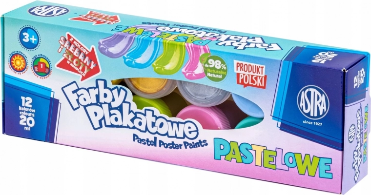 ASTRA pastelové temperové farby 12×20 ml (2 metalické odtiene)