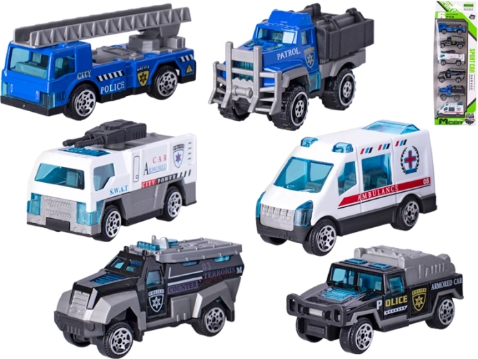 Kovové policajné autá 7 cm – 6 ks
