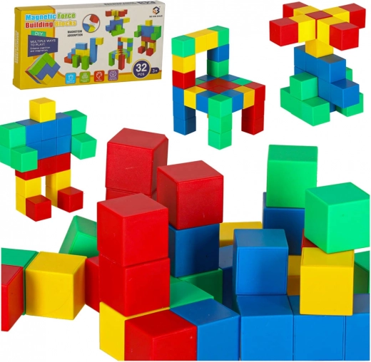 Magnetické stavebné kocky na stavbu - 32 kusov