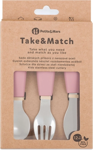 Petite&Mars sada detských príborov z nehrdzavejúcej ocele take&match dusty rose 12m+