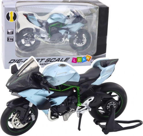 kovový športový motocykel so svetlami a zvukmi 1:12 strieborný