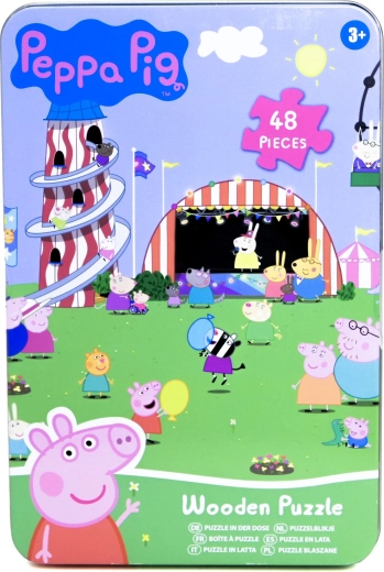 Drevené puzzle Peppa Pig v plechovej krabičke 48 dielikov