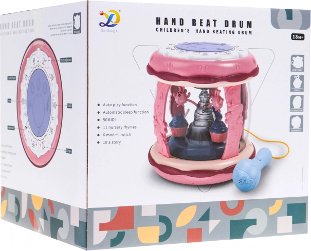 Interaktívny bubienok s mikrofónom – multifunkčná kocka so zvukmi, svetlami a kolotočom (18m+)