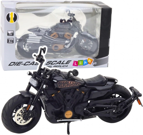 kovový model chopper motocykla 1:12, čierny so zlatými prvkami so svetlami a zvukmi