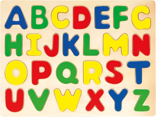 Drevené vkladacie puzzle abeceda pre deti Bino
