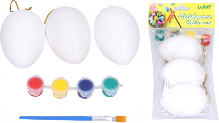 Vajíčka na vymaľovanie 5 × 8 cm, sada 3 ks s farbami a štetcom