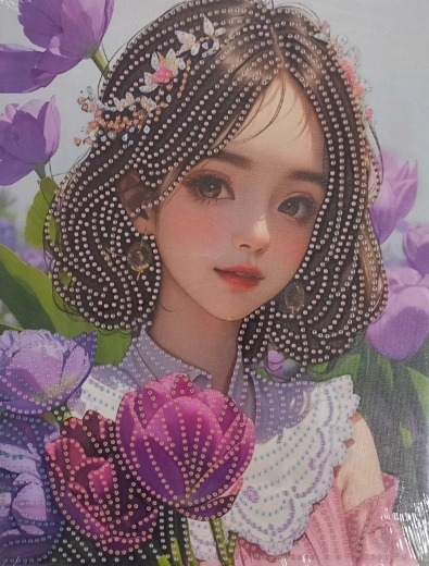 Diamantové maľovanie Dievča s kvetinami na plátne 23x30 cm