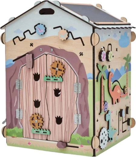 BusyKids aktívny domček DINO – drevená montessori activity board so svetlom