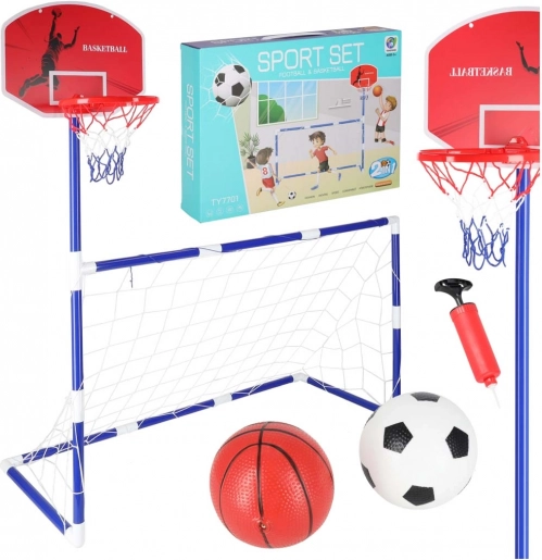 Futbalová bránka a basketbalový kôš 2v1 s dvoma loptami a pumpičkou