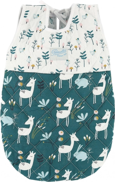 Spací vak pre bábiku 36–40 cm PETITCOLLIN, zeleno-biely