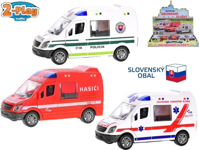 Záchranárske autíčko 2-Play Traffic na zotrvačník 12 cm (1:32)