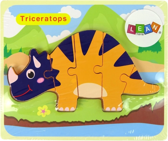 Drevené puzzle dinosaure – triceratops alebo ankylosaurus, oranžová