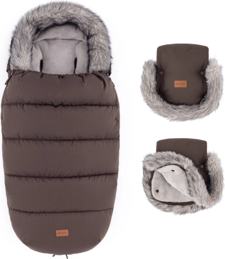 PETITE&MARS zimná súprava fusak comfy 4v1 + rukavice na kočík furry rich brown