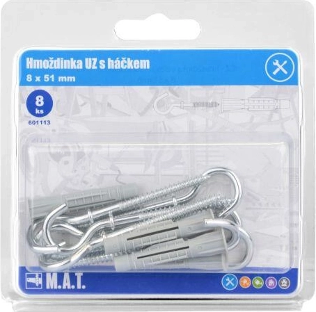 Uzlovacia hmoždinka s háčikom 8 × 51 mm, biely zinok (8 ks)