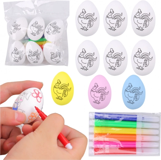 Polystyrénové veľkonočné vajíčka na maľovanie s fixkami, kohút – 6 ks