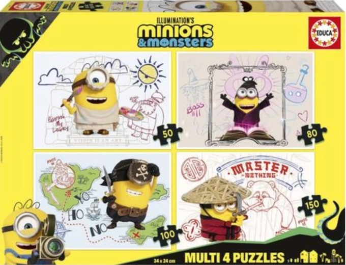 Educa puzzle Mimoni a monštrá 4v1 (50/80/100/150 dielikov)