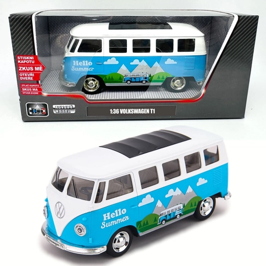 Kovový model Volkswagen T1 Bulli so svetlom a zvukom 1:30
