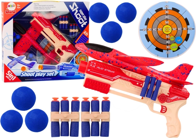 Penený vystreľovač guličiek Aircraft Shield Set 5v1