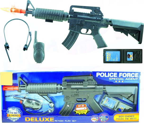 Policajný set: samopal s vysielačkou – sada 4 ks
