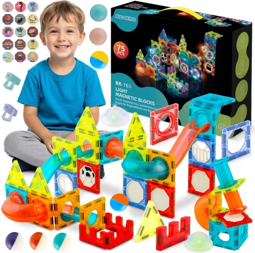 Ricokids magnetická svietiaca stavebnica – guľôčková dráha XL (70+ dielov)