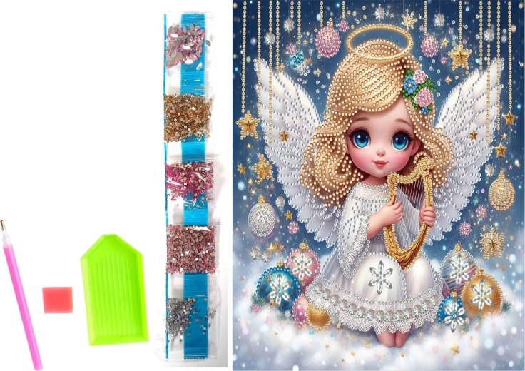 Diamantové maľovanie na plátne – vianočný anjelik 23 × 30 cm