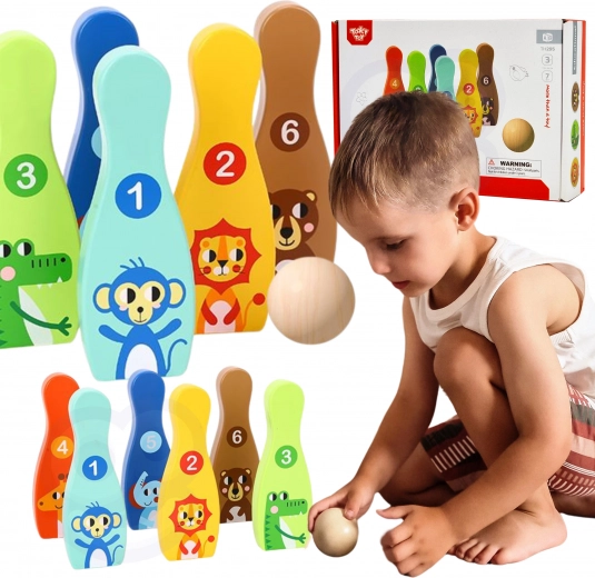 Drevené detské kolky so zvieratkami 6 ks + mič TOOKY TOY