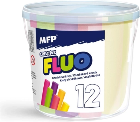 Neónové chodníkové kriedy, okrúhle, 12 ks, mix farieb, vedierko