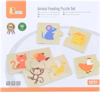 VIGA drevené puzzle nakŕm zvieratko – čo jedia zvieratá, 24 dielikov