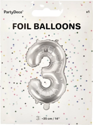 Fóliový balónik číslo 3 strieborný 35 cm