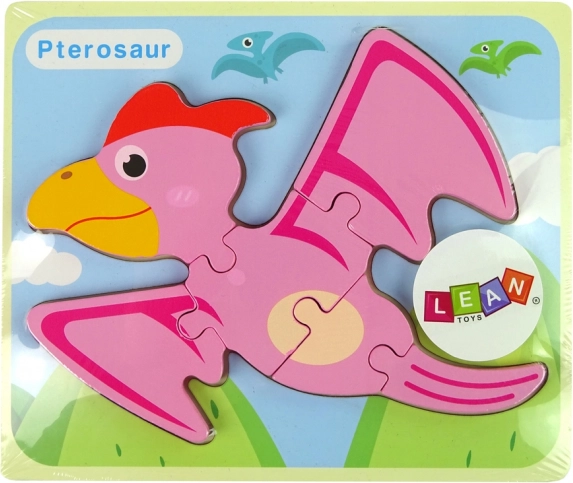 Drevené puzzle dinosaurus – pterodaktyl ružový alebo pliosaurus modrý