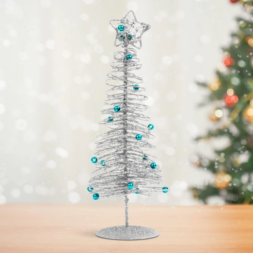 Trblietavý kovový vianočný stromček strieborný 28 cm