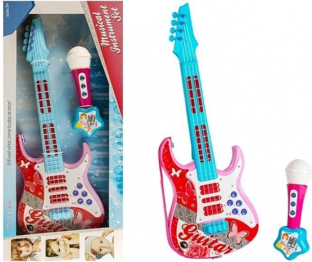 Gitara a mikrofón ružová súprava pre deti
