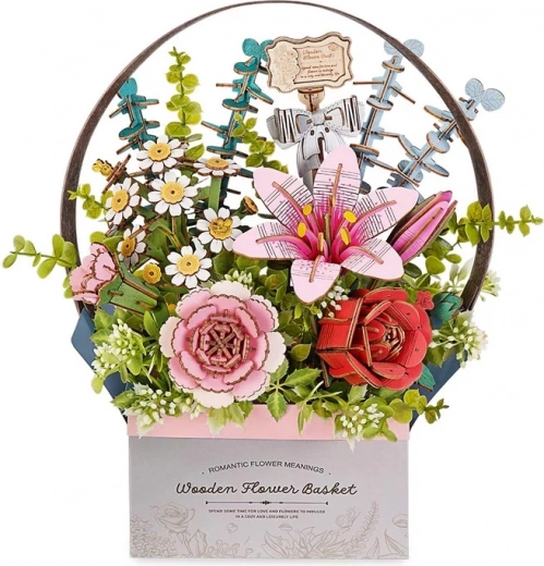 RoboTime 3D drevená skladačka Kvetinový Košík