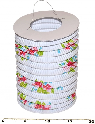 Papierový lampión valec Biela s kvetmi 15 cm