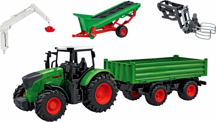 Traktor s prívesom a funkčným dopravníkom