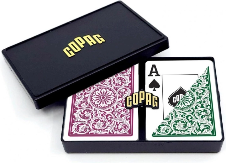 Pokerové karty z PVC – 2 sady, zelená a bordová, vodotesné