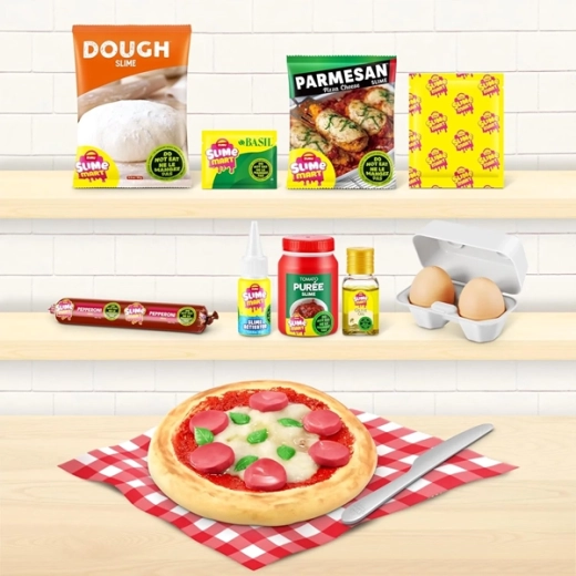 Realistické vrstvenie pizze z rôznych „ingrediencií“