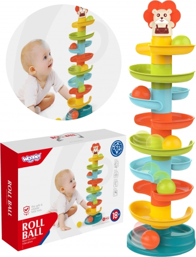 Woopie baby špirálová veža s guľôčkami, 10 dielov a 6 guľôčok