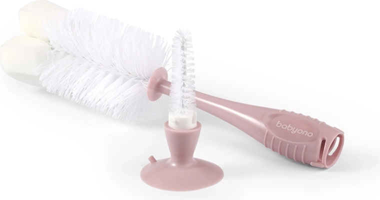 Babyono kefka na dojčenské fľaše a cumlíky s prísavkou pink