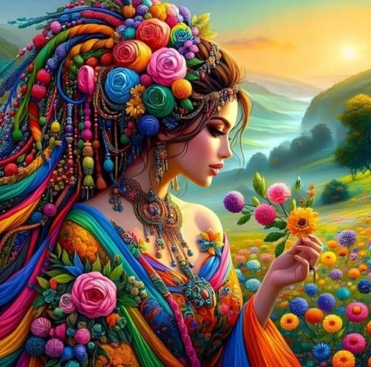 Diamantové maľovanie – dievča v záplave farieb 30 × 40 cm