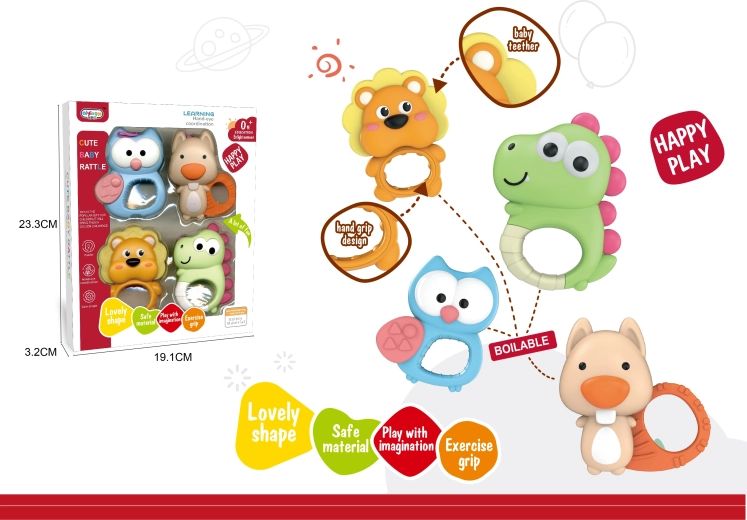 Chrastítka zvieratká, sada 4 ks