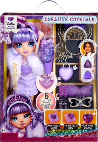 Bábika Rainbow High Creative Crystals Violet Willow – kreatívna sada na výrobu kryštálových doplnkov